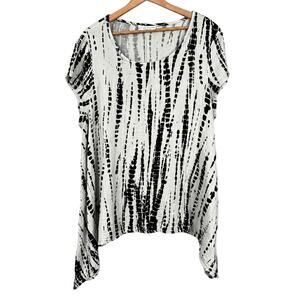 Bryn Walker Women's 2X Artsy Coastal Minimalist Black White Tie-Dye Gauze Top
